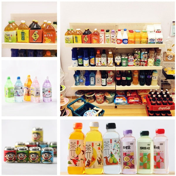 1:!2 Mini Supermarket Scene Dollhouse Beverage Tea Wine Drinks Cola Milk Yogurt Doll House Accessories Miniature Scene Kids Toy