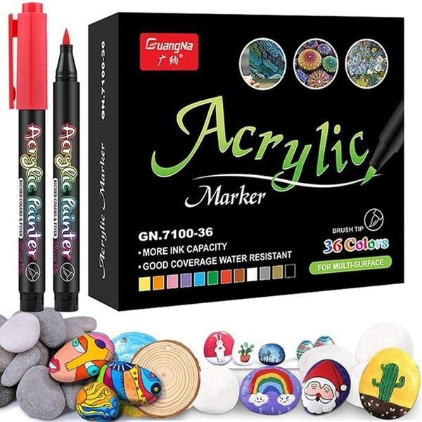 36-24-12 Color Set Acrylic Pen Water-Based Acrylic Marker Pen Suitable For Fabric Canvas Art Rock Painting Stone Card Making Metal And Ceramic DIY Ar