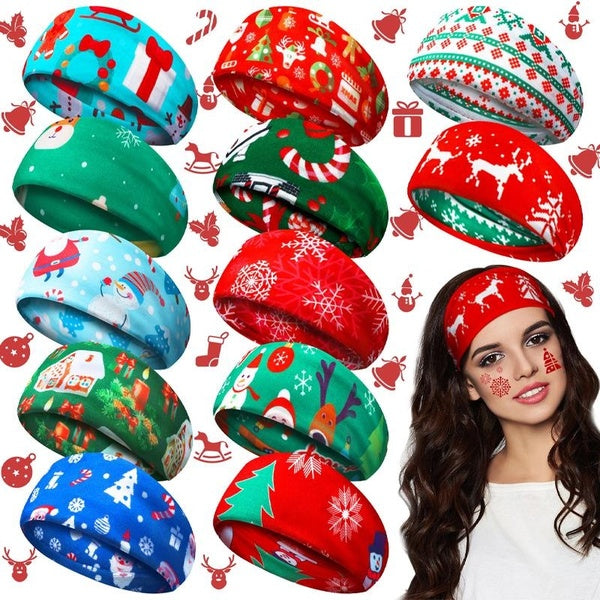 Christmas Headband Men and Women Sports Fitness Sweat-Wicking Headscarf Cap Yoga Running Hair Band Headwear Hat Unisex Accessories Sports Equipment F Matron Inn