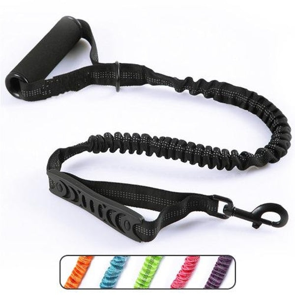 Heavy Duty Dog Leash 110cm-170cm Shock Absorbing Elasticity Tactical Dog Leashes with 2 Padded Handles Advanced Easy Metal Clip No Pull Reflective Do