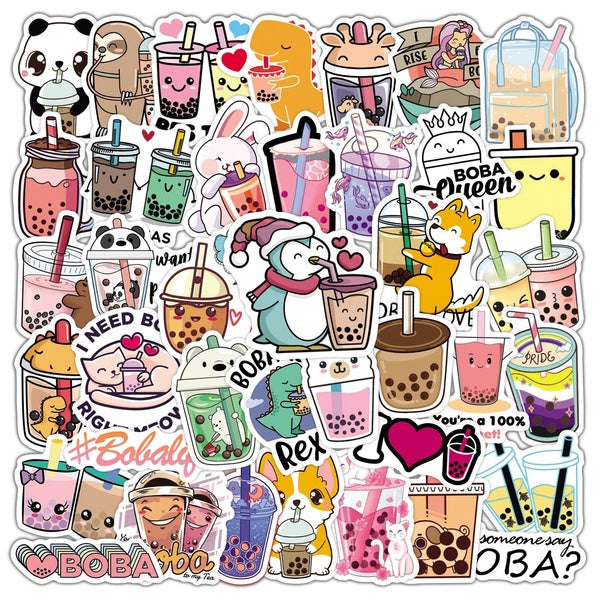 15-50PCS boba stickers kawaii bubble tea stickers, drink stickers, vinyl cute tea stickers gifts, creative stickers, water bottle stickers pack