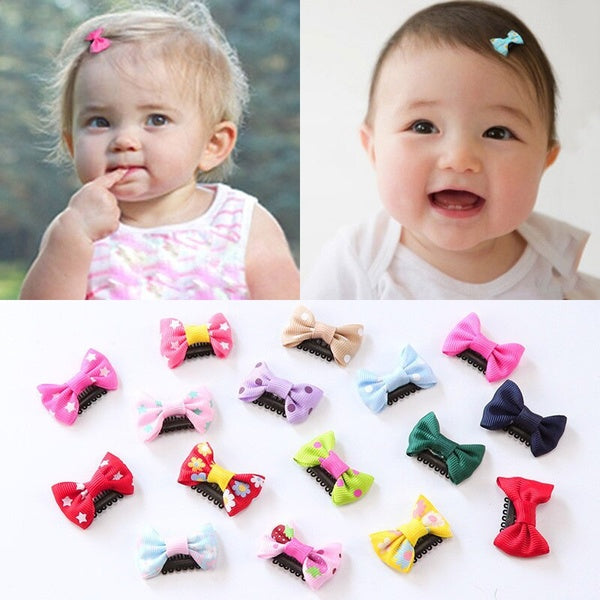 15Pcs-lots Candy Color Baby Mini Small Bow Hair Clips Safety Hair Pins Barrettes for Children Girls Kids Hair Accessories
