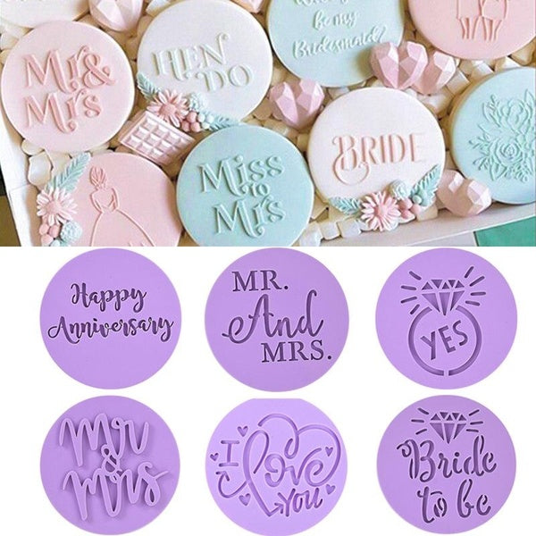 Bride To Be Mr Mrs Cookie Cutter Stamp Embosser Mold for Wedding Bridal Shower Engagement Fondant Cake Decorating Tools