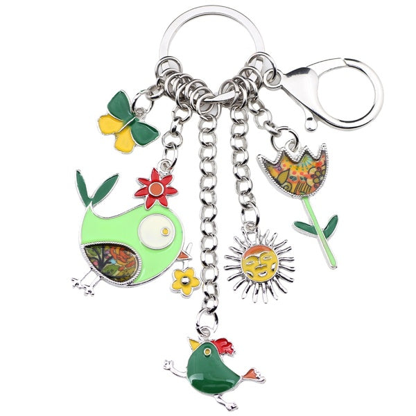 Enamel Alloy Floral Birds Butterfly Multi-Pendants Keychains Jewelry Animal Decoration Keyrings Accessories For Women Girls Teens Purse Bags Car Key