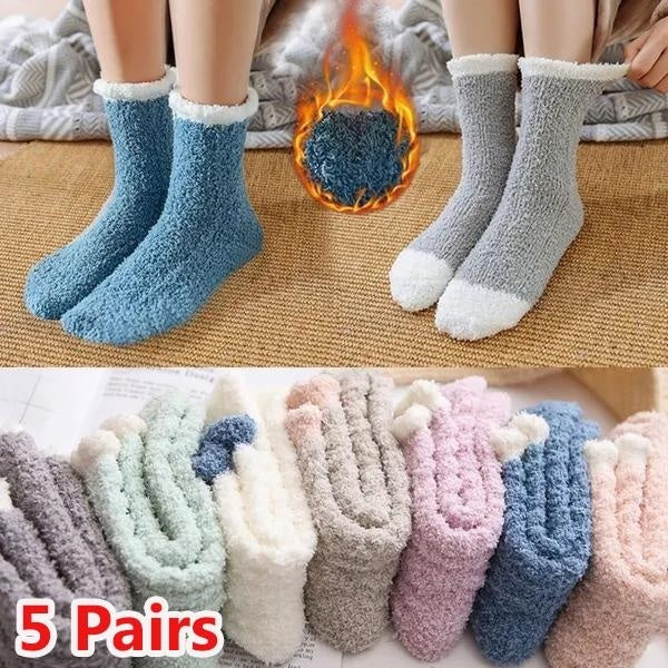 5 Pairs Fleece Socks Women's Winter Warm Soft Fluffy Bed Socks Thicken Coral Velvet Fleece Socks