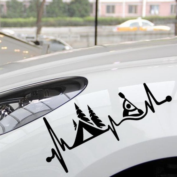 20CM*9CM Camping Tent Kayak Heartbeat Vinyl Motorcycle Car Sticker