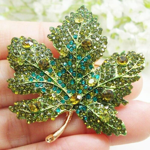 Woman's Charming Maple Leaf Rhinestone Crystal Pendant Brooch Pin Corsage