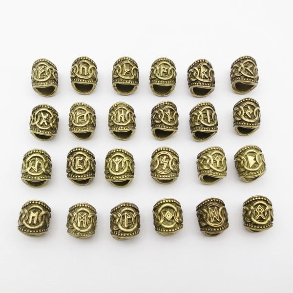 24pcs Viking rune Bronze Hair Braid Dread Dreadlock beard Beads rings Tubes For men women Hair Accessories