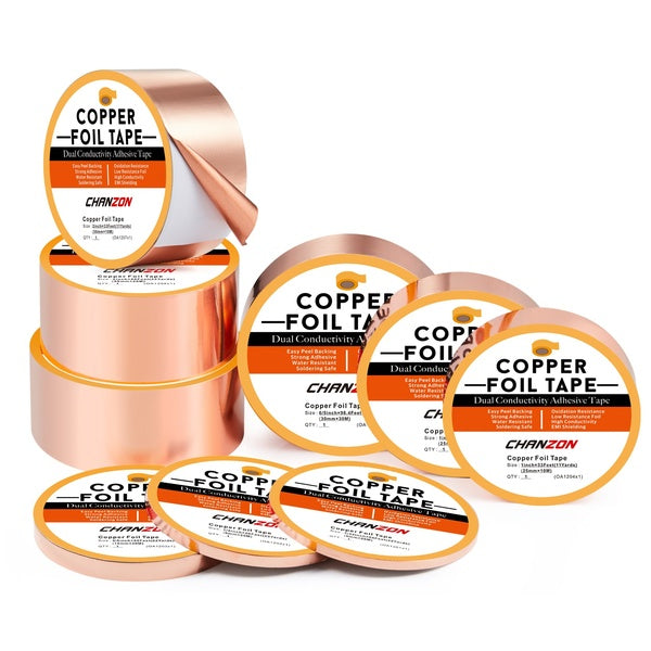 Chanzon Copper Foil Tape 5mm 6mm 10mm 1-4 inch x 66ft Double Sided Conductive Adhesive for Stained Glass,Soldering,Electric,Crafts,Repair,Paper Circu