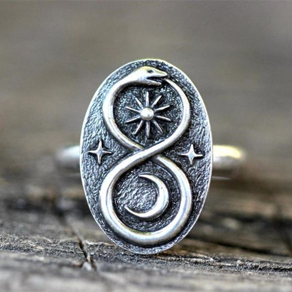 Vintage Snake Shape Women's Ring Fashion S925 Sterling Silver Sun Moon Star Ring Jewelry Accessories Matron Inn