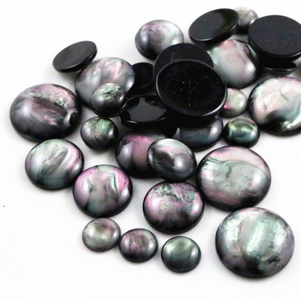 20pcs 8-25mm Round Black Resin Flat Back Cabochon Aurora Shell Texture Round Cabochon Diy Time Gem Jewelry Ring Making Accessories Matron Inn