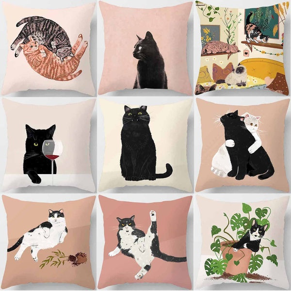 Cat's leisure life printing square pillowcase, used for home decoration, car sofa cushion cover (45cm * 45cm)