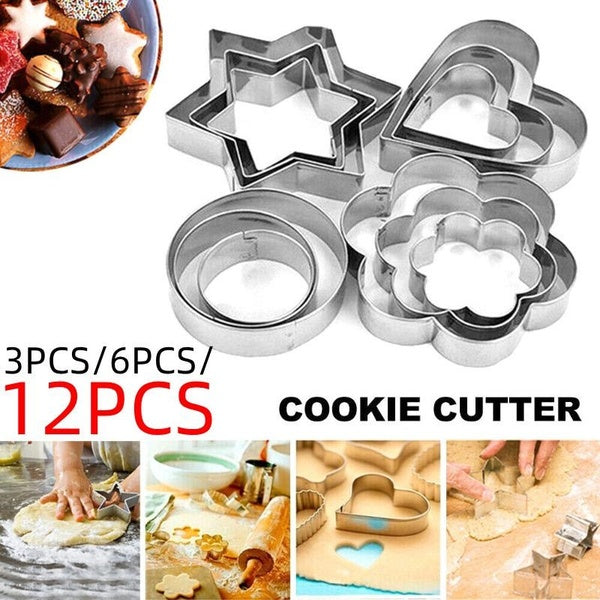 12pcs-6pcs-3pcs Metal Cookie Cutters Set - Star Cookie Cutter Round Biscuit Cutter Heart Small Star Cookie Cutters Mini Flower Molds Cutter for Bakin