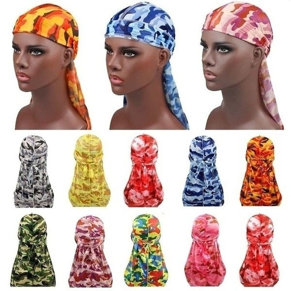 Camo Men's Silky Durags Turban Print Men Silk Durag Headwear Bandana Headband Hair Accessories Pirate Hat Headwrap Matron Inn