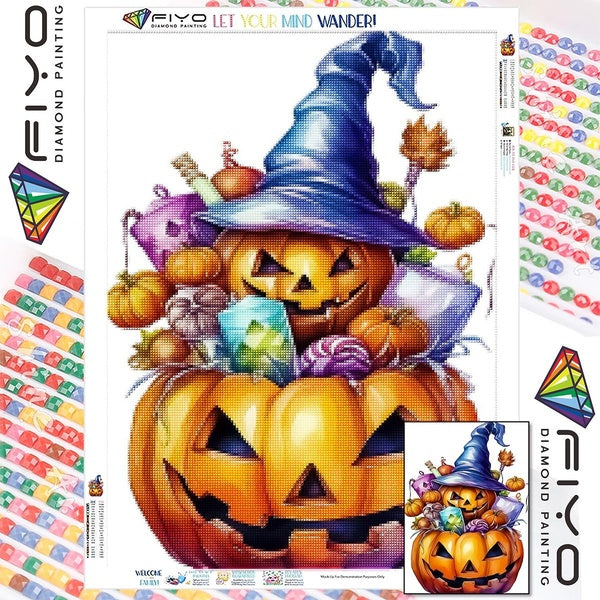 FIYO DIY 5D Halloween Diamond Painting Full Drill with Number Kits Home and Kitchen Fashion Mosaic Diamond Painting Canvas Wall Decoration Gift Craft