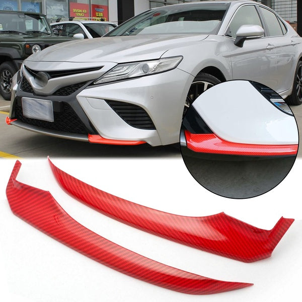For Toyota Camry XV70 SE XSE 2018 2019 2020 Carbon Fiber Red ABS Front Bumper Lip Corner Protector Cover Trim Splitter Spoiler
