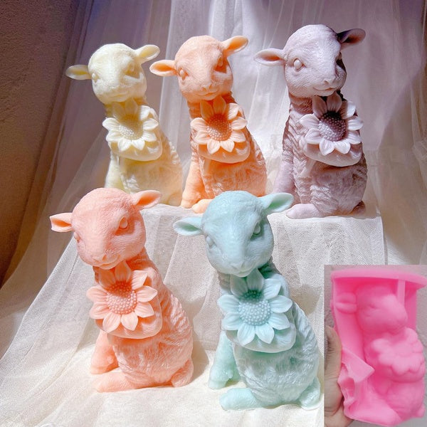 Flower Sheep Silicone Candle Mold Floral Goats Silicone Mold Farm Animal Wax Mould Soap Table Decor Gift