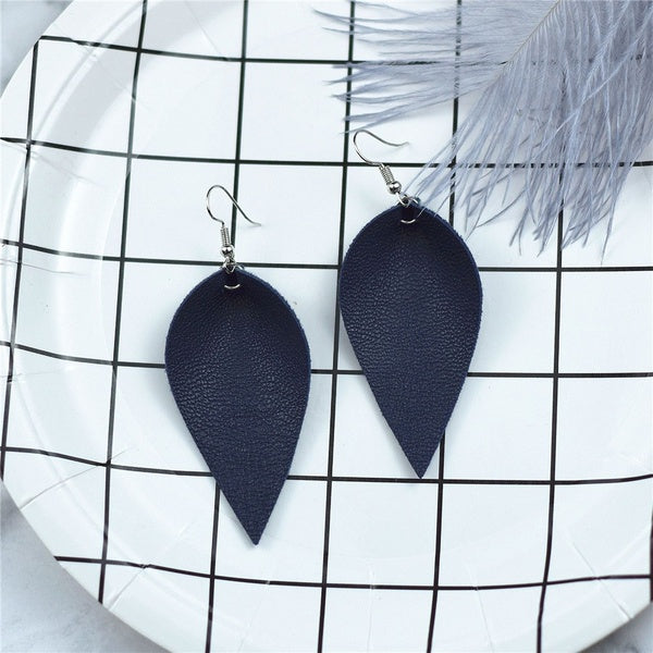 Boucles d'oreilles en cuir pour femmes Boucles d'oreilles goutte et pendantes en forme de feuille Boucles d'oreilles double couche pour filles