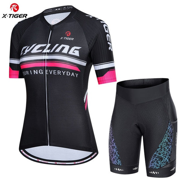 X-TIGER Women's Cycling Jersey Sets Skinsuit Cycling Clothing Summer New Breathable Bicycle Shirt Shorts Bike Jersey