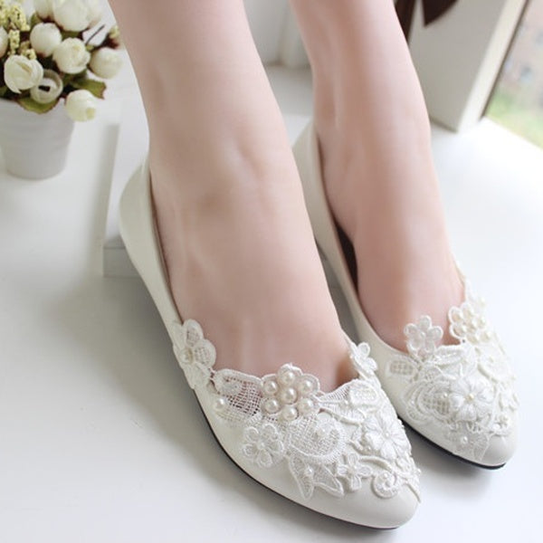 Dentelle ivoire blanc chaussures de mariage plates chaussures de mariage de mariée confortables chaussures de dentelle de broderie de demoiselles d'h