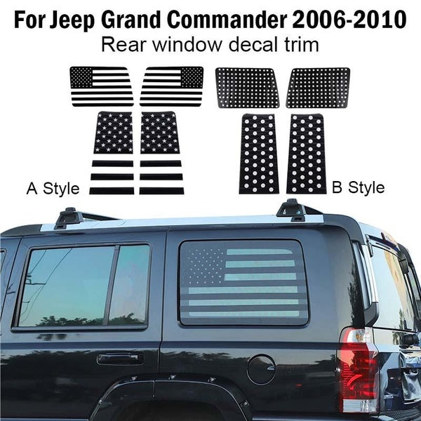 Rear Side Window Glass Decor Cover Trim Window Panel Decal Frame Stickers for Jeep Grand Commander 2006-2010,PVC Black