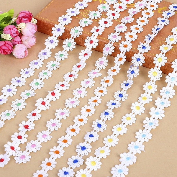 15 Yards 25MM Retro Lace Water Soluble Trim Milk Silk Embroidery Daisy Flower Fringe Trim Diy Clothing Accessories Curtain Material