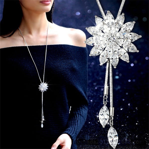 Charme de fiançailles de mariée cristal strass flocon de neige pendentif collier femmes bijoux de mariage cadeaux