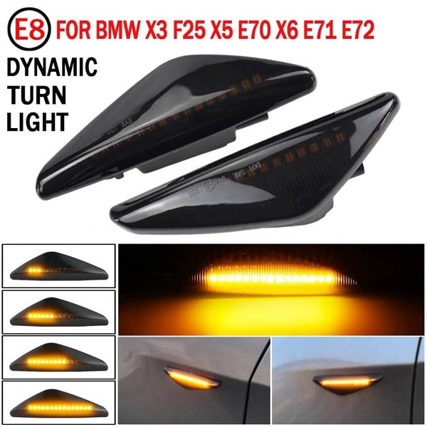 2pcs Smoked Dynamic Flowing LED Side Marker Signal Light for BMW X5 E70 X6 E71 E72 X3 F25 Sequential Blinker Lamp