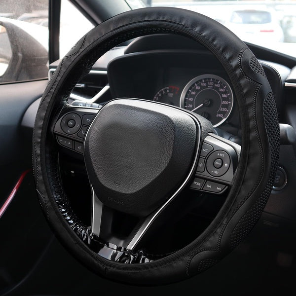 15inch 38cm Leather Car Truck Steering Wheel Cover Black Breathable Anti-slip Protector Auto Glove Universal Soft Grip