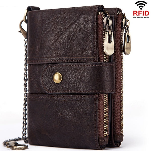 Portefeuille à deux volets en cuir véritable avec blocage RFID pour homme