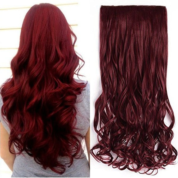 5 Clip in Hair Extension 70cm Synthetic Hair Clips Extensions 120g Curly Hairpin Hairpiece Wine Red Color BUG
