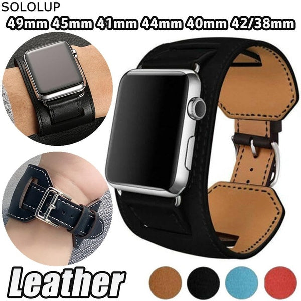 SOLOLUP Genuine Leather Strap for Smartwatch Ultra 2-Ultra 49mm 9 8 7 45mm 41mm 42mm 38mm 44mm 40mm for Smartwatch Series SE 6 5 4 3 2 1 Single Tour