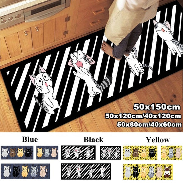 Cartoon Cat 3 Colors Optional Soft Living Room Bedroom Area Carpet Anti-slip Anti-mildew Kitchen Bathroom Door Rugs and Outdoor Floor Mat 5 Sizes (40
