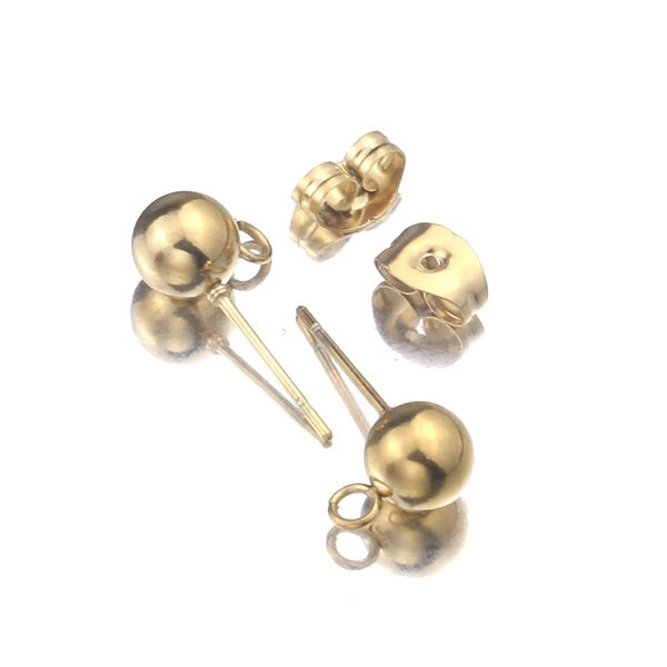 50pcs Stainless Steel Round Ball Earring Post Stud with Loop Fit DIY Earring Jewelry Making Supplies Accessories Hypoallergenic 5mm 6mm Silver - Gold