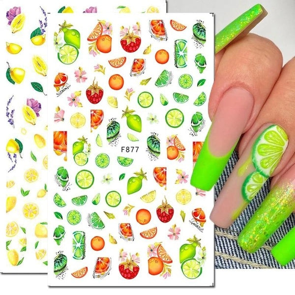 3d Nail Art Adhesive Sliders Stickers Summer Fruits Lemons Tropical Leaves Flowers Decals Decoration For Manicure Tips Beauty