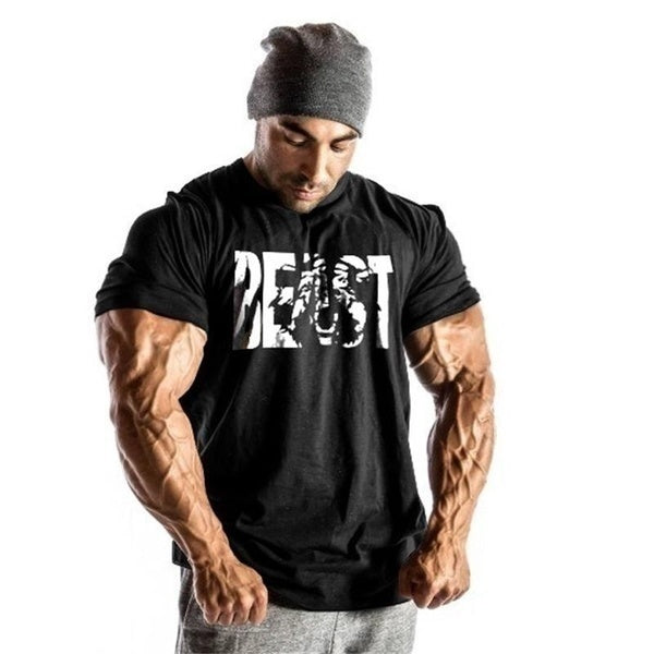 T-shirts pour hommes en coton à manches courtes Bodybuilding Tops Workout Fitness