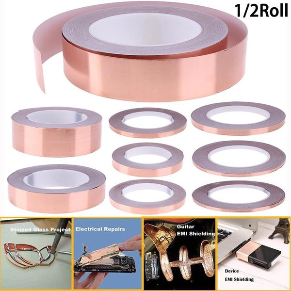 1-2Roll 30M-98.4ft Copper Tape Double Sided Conductive Adhesive Adhesive EMI Shielding Conductive Adhesive Foil Tape for Stained Glass Paper Circuit