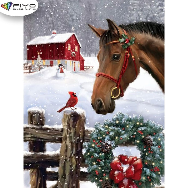 FIYO Horse and Bird DIY 5D Diamond Painting Full Drill with Number Kits Home and Kitchen Fashion Mosaic Diamond Painting Canvas Wall Decoration Gift