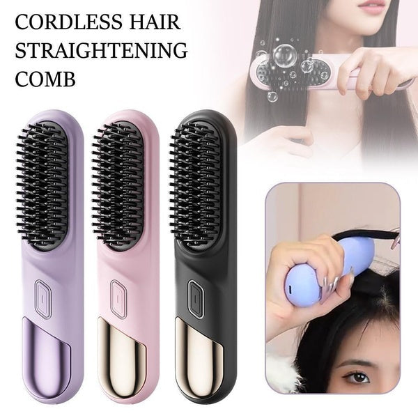 Professional Cordless Hair Straightening Comb Brush Fast Heated Straightener Curling Comb Electric Rod Hot Comb Hair Brush