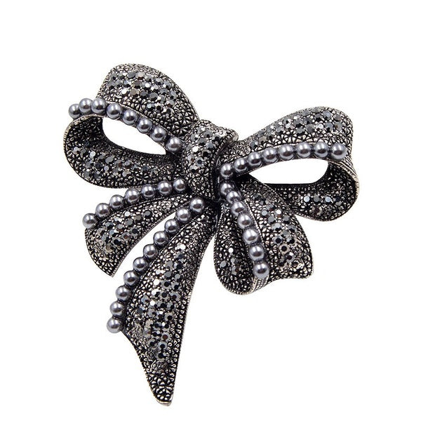 New Black Bow Brooches for Women Rhinestone and Pearl Brooch Pin Vintage Broches Fashion Jewelry Elegant Accessories Matron Inn