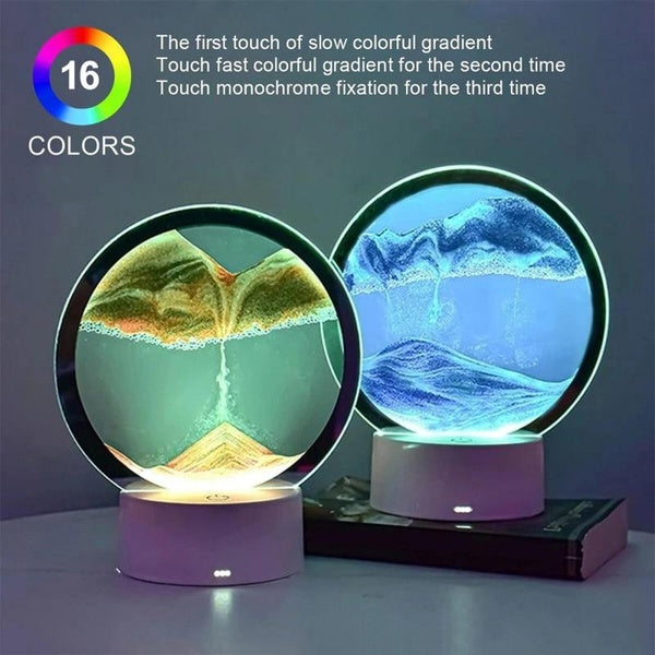 Lampe de paysage de sable LED RVB, cadre d'art de sable mobile 3D, veilleuse avec 16 couleurs de sablier, affichage 3D en haute mer avec télécommande