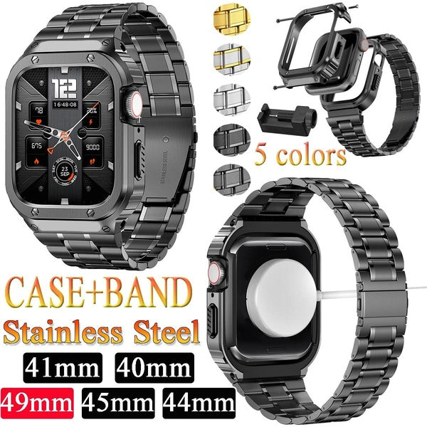Luxury Stainless Steel Case with Band (+Packing Box+tool) for Smart Watch Ultra 49mm 8 7 SE 6 45mm 41mm 44mm 40mm for Smartwatch Series 4 5 45 mm 44