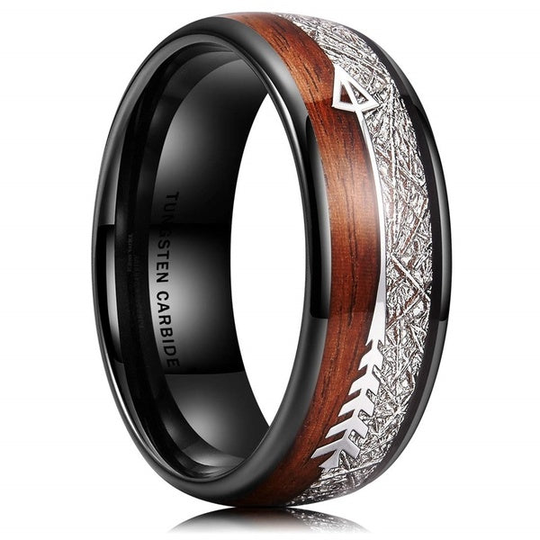 Men's 8mm Tungsten Carbide Ring Inlay Hawaiian Koa Wood Arrow Wedding Band Anniversary Gifts