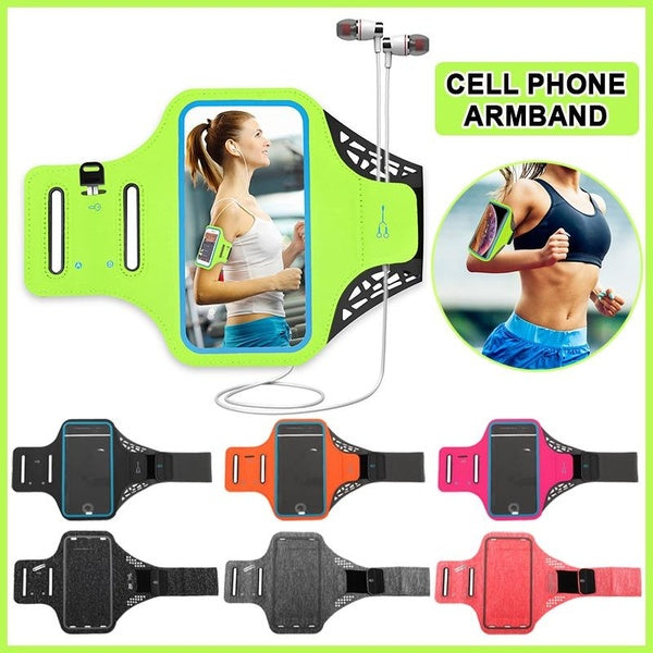 Brassard de course pour téléphone portable à écran tactile avec poche pour carte-clé et trou pour casque Sangle de support de bras de téléphone Brass