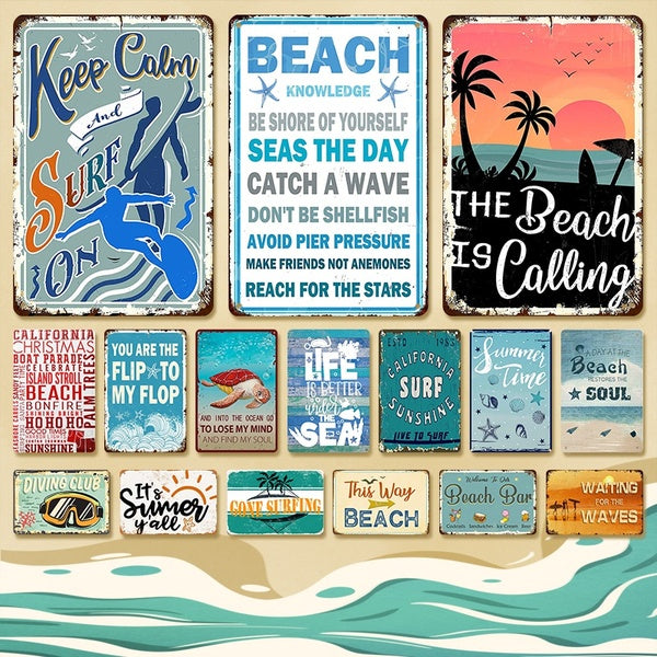 The Beach Is Calling Metal Posters Tin Signs Beach House Seaside Bar Resort Inn Home Motel Resort Wall Decor 8 x 12 Inches
