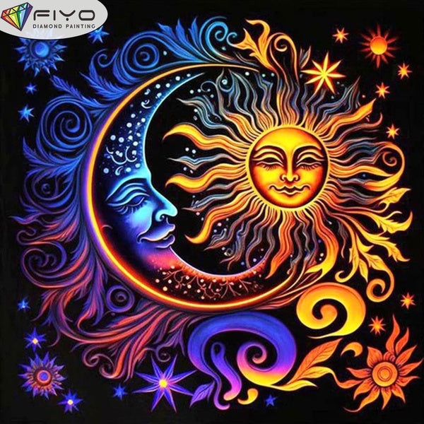FIYO DIY 5D Sun and Moon Diamond Painting Full Drill with Number Kits Home and Kitchen Fashion Mosaic Diamond Painting Canvas Wall Decoration Gift Cr