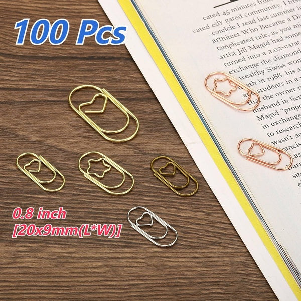 100 Pcs-Pack Mini Heart Clips Bookmark Metal Clips Office School Desk Accessories Paper Clips Patchwork Clips