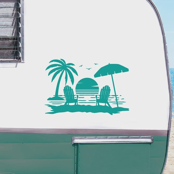 Palm Tree And Beach Style Car Stickers Camper Vans Motorhome Door Decor Vinyl Tuning Decals Accessories Decoration
