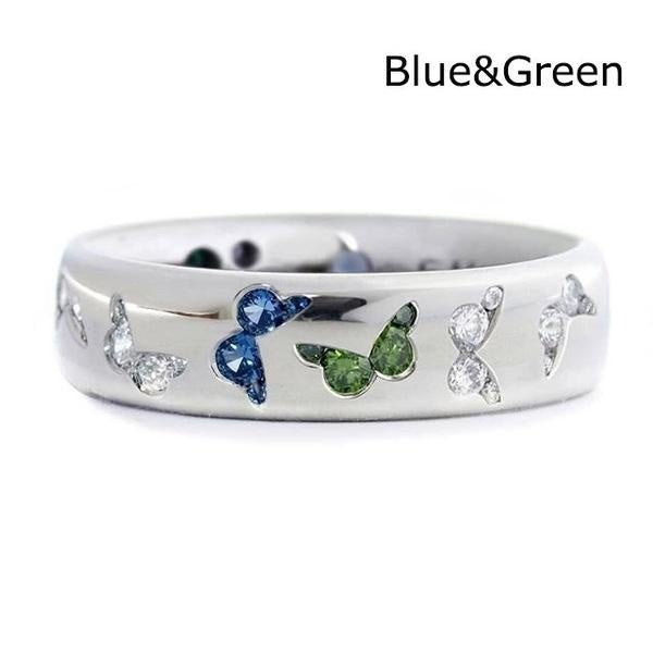 Exquisite Elegant Women Fashion Butterfly Ring Silver Plated Two-tone White and Pink Cubic Zirconia Butterfly Charming Zircon Ring Romantic Princess