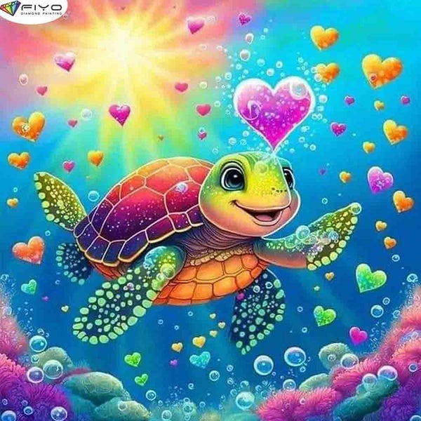 FIYO Turtle DIY 5D Diamond Painting Full Drill with Number Kits Home and Kitchen Fashion Mosaic Diamond Painting Canvas Wall Decoration Gift Crafts f